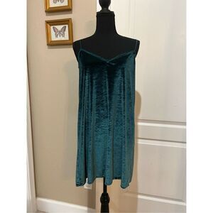 Victoria's Secret dark green slip dress with adjustable straps and velvet feel